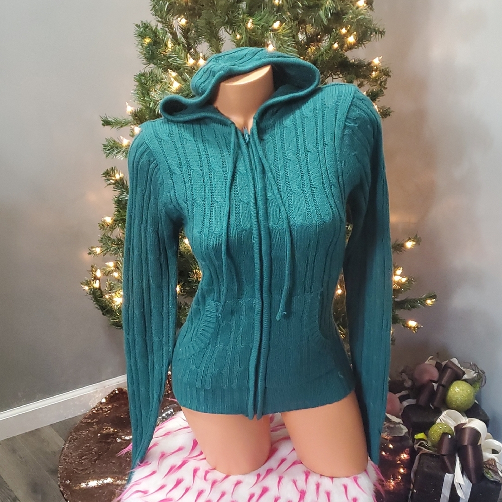 Deb knit hooded zip up sweater with pockets M NWOT